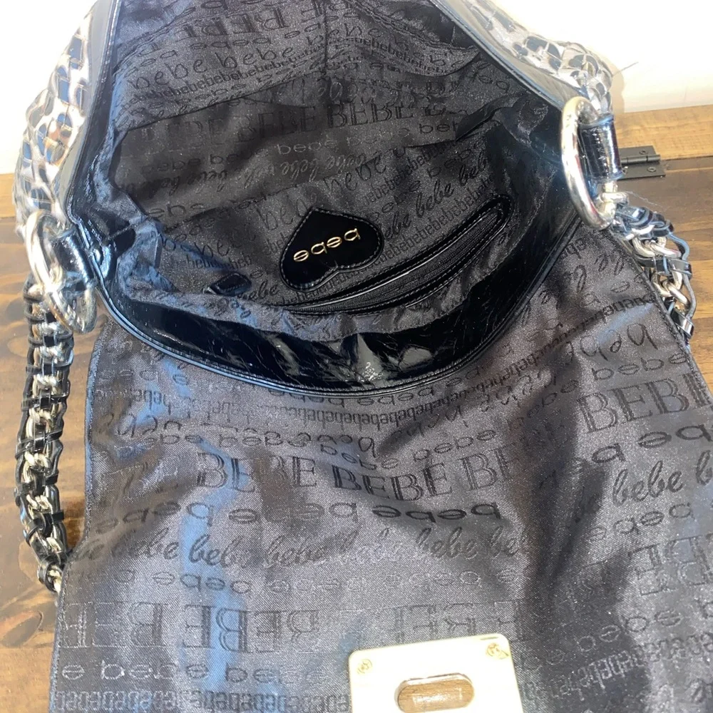 bebe Leopard Print Shoulder Bag with Black Trim